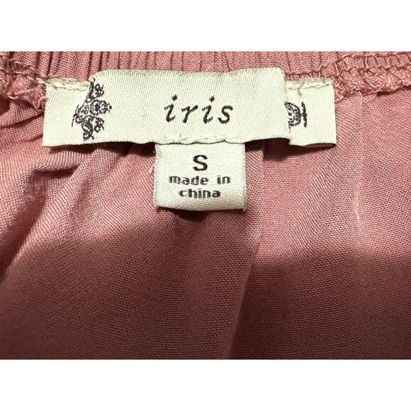 Iris Off Shoulder Mauve Cover-Up Dress Lace Sleeves Hem Cotton Shift Boho Sz S - Picture 7 of 8